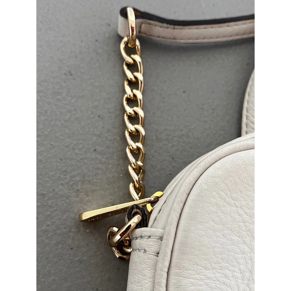 Michael Kors Cream‎ Pebbled Leather Crossbody Bag Gold Chain Camera Bag Small